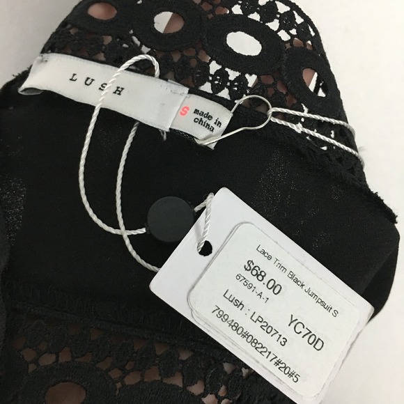 New Lush Lace Trim Black Jumpsuit Size Small - Picture 11 of 13